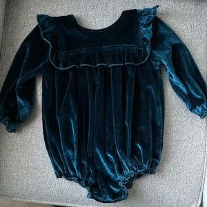 Pink Chicken Deep Teal Velvet Ruffle One-Piece